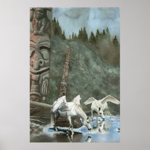 Affiche Pegasi sacré, Poles de rivière et Totem Art Imagin
