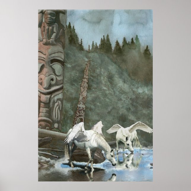 Affiche Pegasi sacré, Poles de rivière et Totem Art Imagin (Devant)