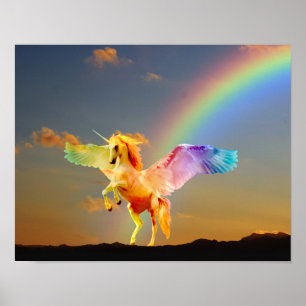 Affiche Pégasus à licorne arc-en-ciel