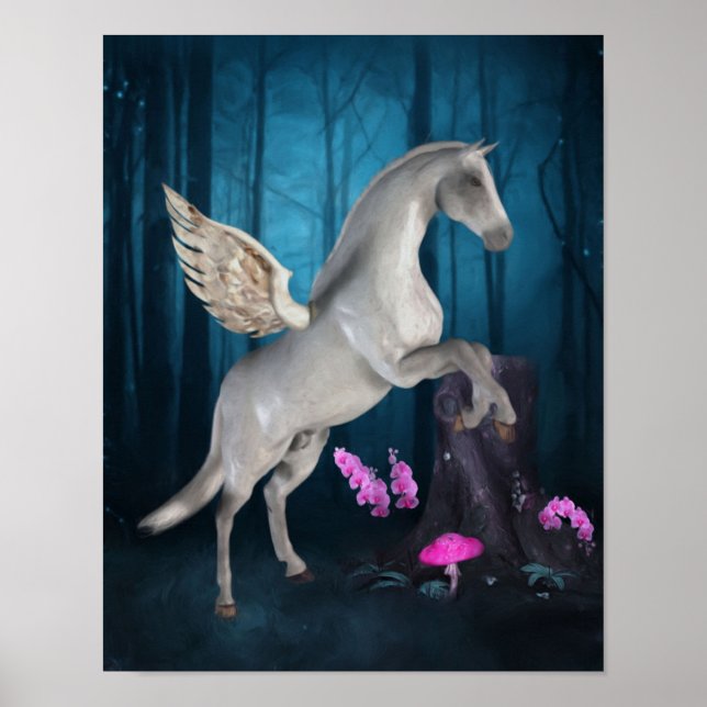 Affiche Pegasus Forêt magique Imaginaire Cheval Art (Devant)