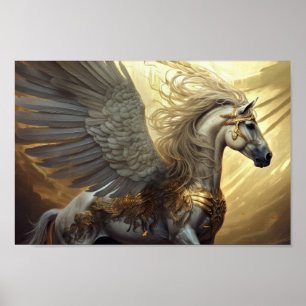 Affiche Pegasus le cheval ailé en Golds et Gris