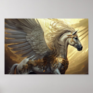 Affiche Pegasus le cheval ailé en Golds et Gris