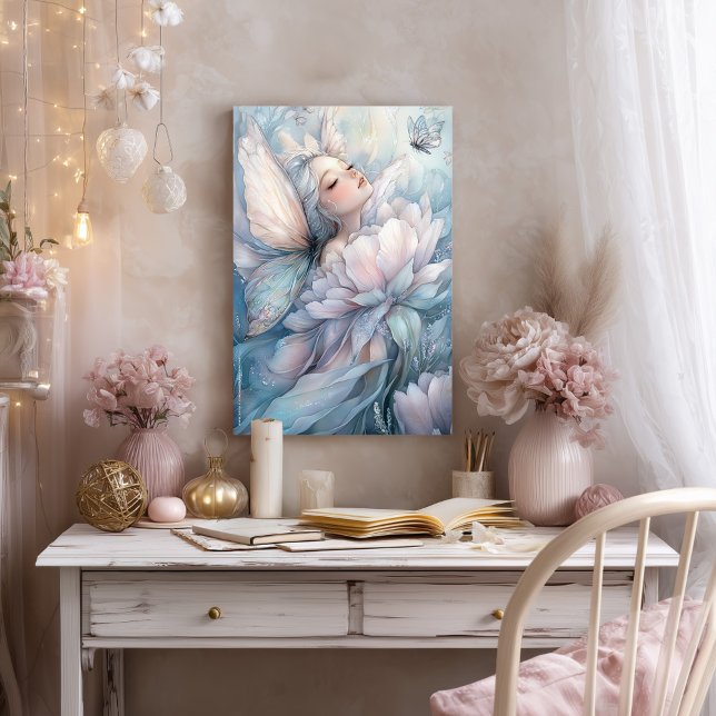 Affiche Peine De L'Aube (Poster of the fairy Peony of the Dawn, hung above a desk in a romantic teenage girl's study corner)