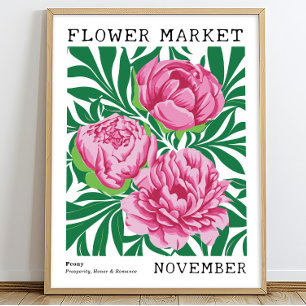 Affiche Peine rose Florale Novembre Marché aux fleurs de n