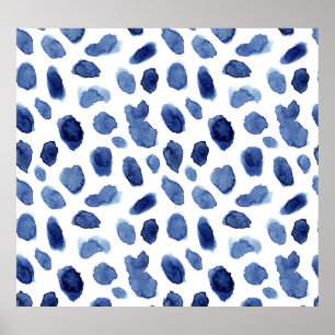 Affiche Peint À La Main, Aquarelle Bleue Taches.