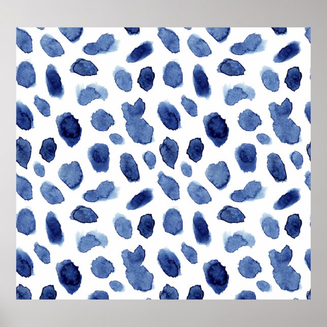 Affiche Peint À La Main, Aquarelle Bleue Taches. (Devant)