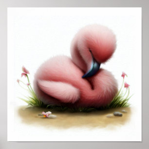 Affiche Peinture 3D aquarelle d'un Flamant rose mignon