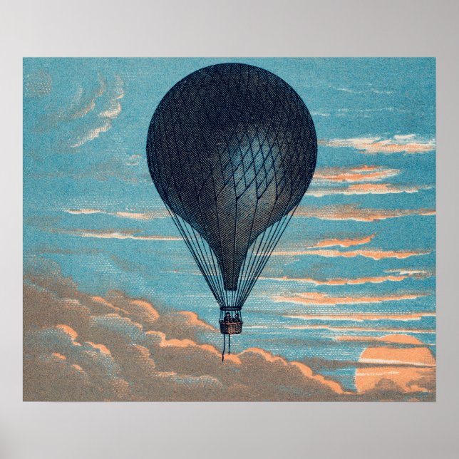 Affiche Peinture à ballon à air chaud bleu vintage (Devant)