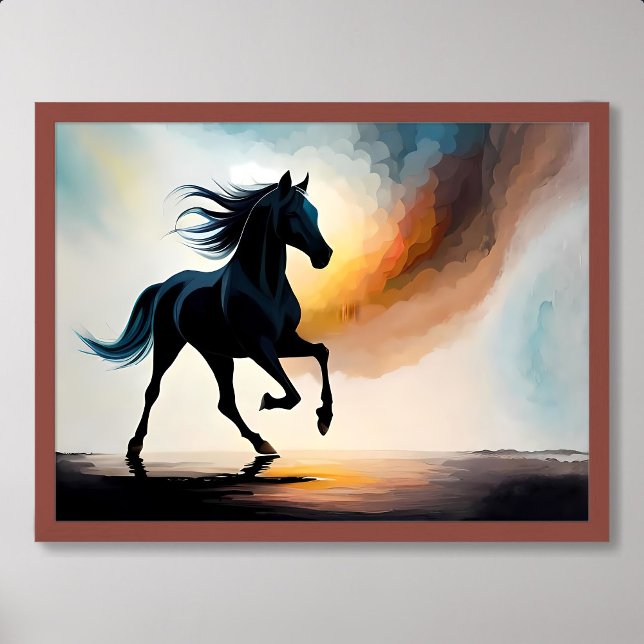 Affiche peinture à cheval silhouette brouillard fumée faun (horse painting silhouette fog smoke wildlife fauna)