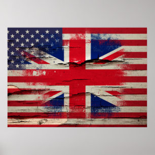 Affiche Peinture à craquelures   Drapeau américain britann