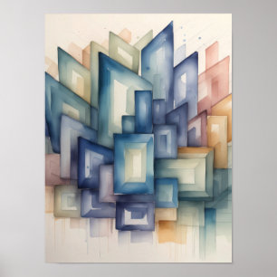 Affiche Peinture à l'aquarelle Abstrait Géométrique Modern