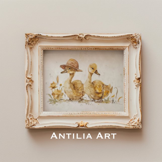 Affiche Peinture à l'aquarelle Caneton Ferme Animaux de la (Créateur téléchargé)