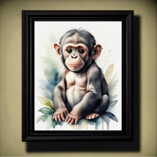 Affiche Peinture à l'aquarelle Chambre bébé chimpanzé 5:4
