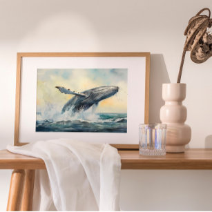 Affiche Peinture à l'aquarelle de baleine à bosse