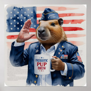 Affiche Peinture à l'aquarelle de capybara vétéran