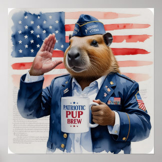 Affiche Peinture à l'aquarelle de capybara vétéran