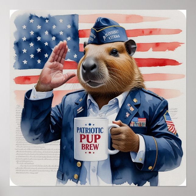 Affiche Peinture à l'aquarelle de capybara vétéran (Devant)