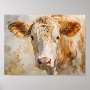 Affiche Peinture à l'aquarelle de portrait de vache