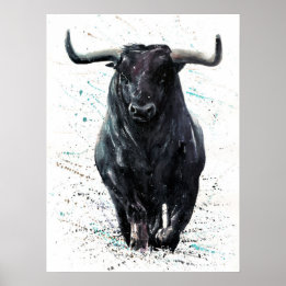 Affiche Peinture à l'aquarelle de taureau de Buffalo