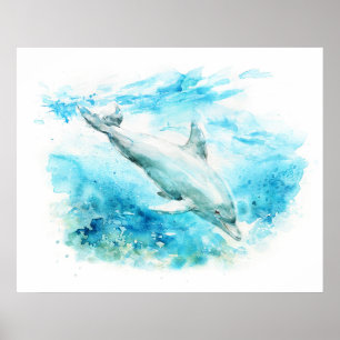 Affiche Peinture à l'aquarelle du grand dauphin