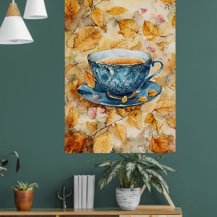 Affiche peinture à l'aquarelle d'une tasse à thé en porcel