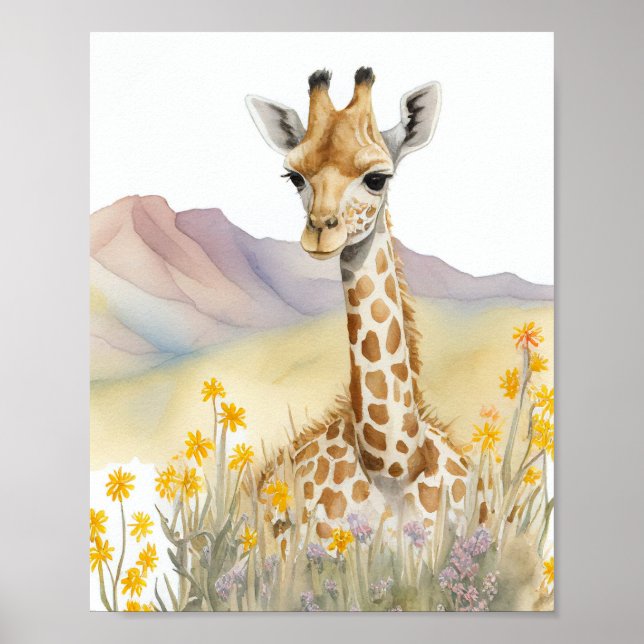 Affiche Peinture à l'aquarelle Giraffe (Devant)