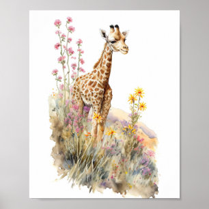 Affiche Peinture à l'aquarelle Giraffe