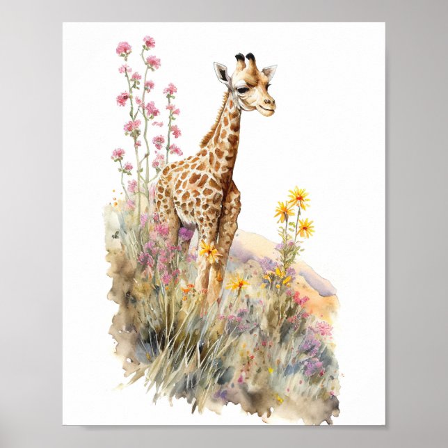 Affiche Peinture à l'aquarelle Giraffe (Devant)