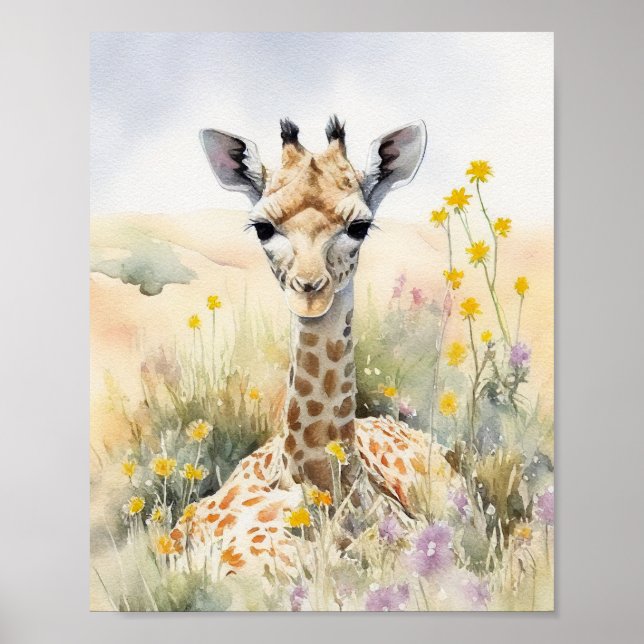 Affiche Peinture à l'aquarelle Giraffe (Devant)