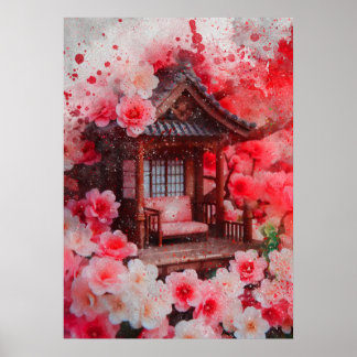 Affiche peinture à l'aquarelle japonaise sur la fleur de c