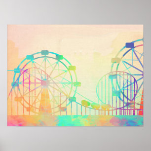 Affiche Peinture à l'aquarelle roue de Ferris champ de foi