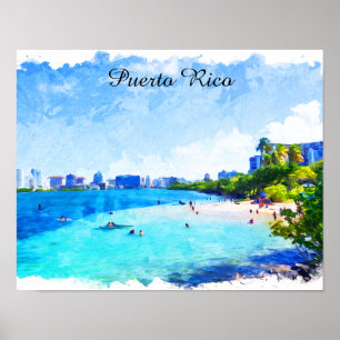 Affiche Peinture à l'aquarelle tropicale Porto Rico