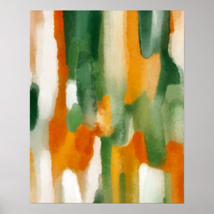 Affiche Peinture à l'aquarelle verte orange