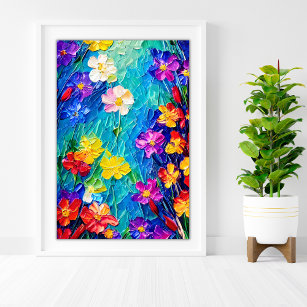 Affiche Peinture à l'huile Abstraite colorée des fleurs de