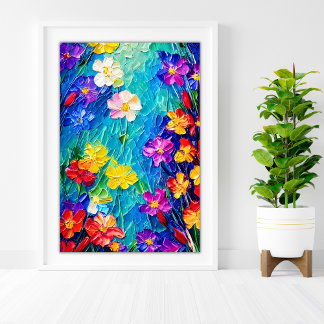 Affiche Peinture à l'huile Abstraite colorée des fleurs de