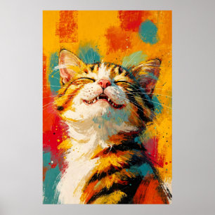 Affiche Peinture à l'huile abstraite de chat tigré heureux