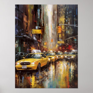 Affiche Peinture à l'huile abstraite de taxis jaunes de la