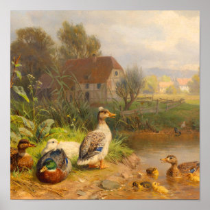 Affiche Peinture à l'huile antique d'étang aux canards de 