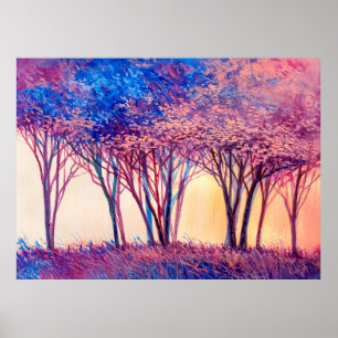 Affiche Peinture à l'huile d'arbres colorés. Image Abstrai