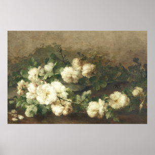 Affiche Peinture à l'huile d'art ancien Roses blanches vin