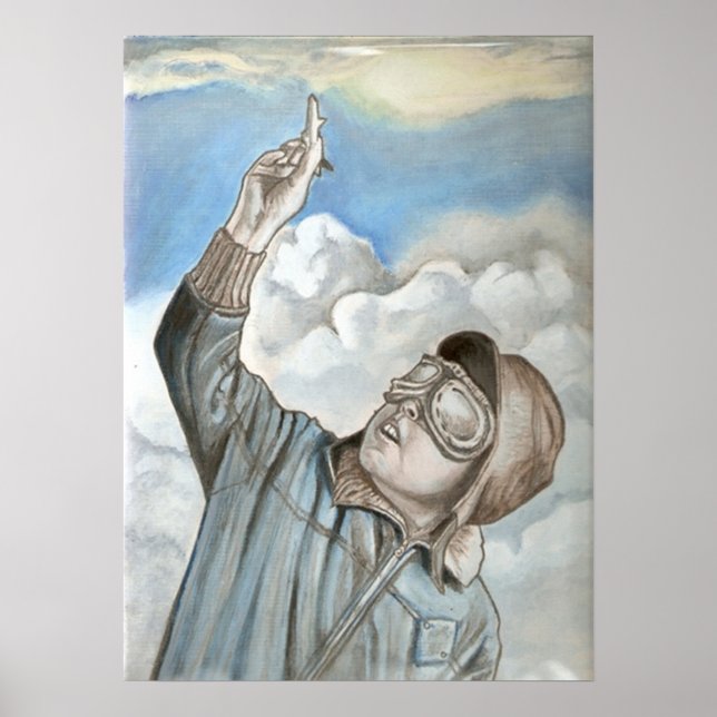 Affiche Peinture à l'huile d'aviateur nostalgique (Devant)