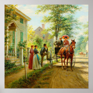 Affiche Peinture à l'huile de calèche victorienne vintage