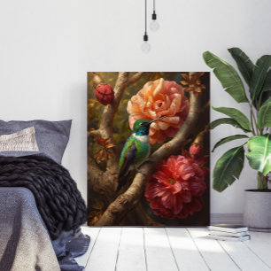 Affiche Peinture à l'huile de colibri vert floral nature