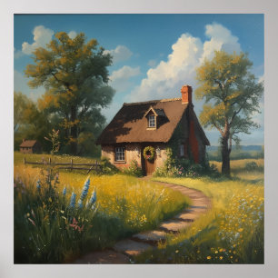 Affiche Peinture à l'huile de cottage champêtre cosy - Pra