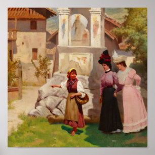 Affiche Peinture à l'huile de dames victoriennes dans une