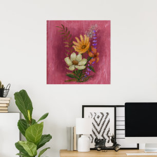 Affiche Peinture à l'huile de fleur jaune et blanc