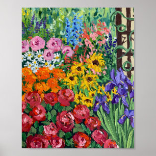 Affiche Peinture à l'huile de jardin de cottage d'été vibr