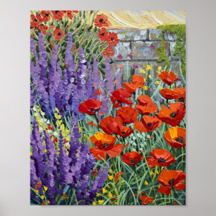 Affiche Peinture à l'huile de jardin de pavot et de lavand