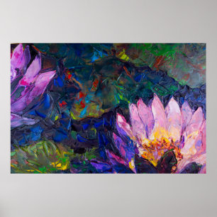 Affiche Peinture à l'huile de la belle fleur de lotus