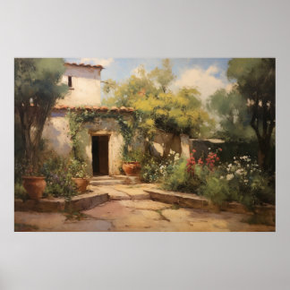 Affiche Peinture à l'huile de monastère d'Europe vintage